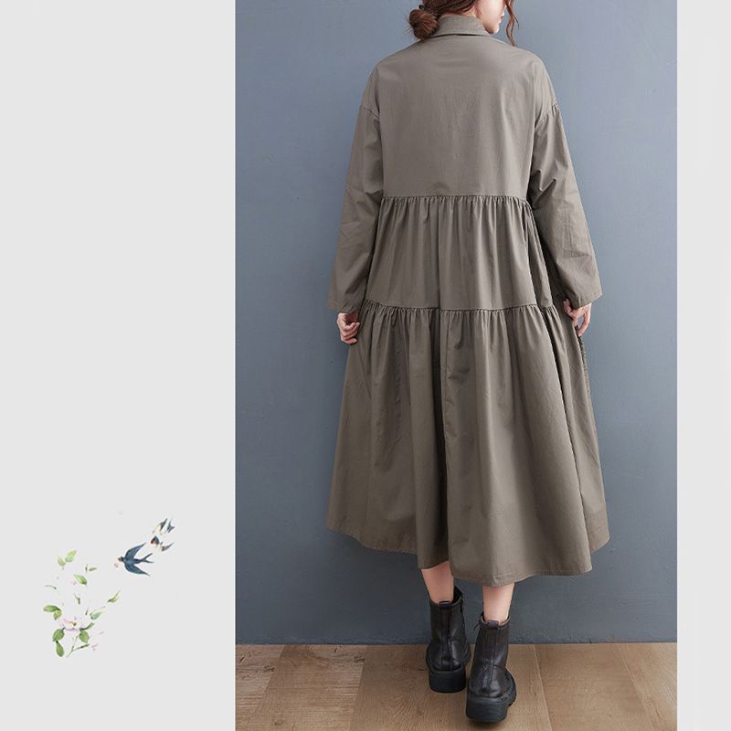 2023新作 レディース ロング ティアードワンピース 長袖 伸縮性 着回し